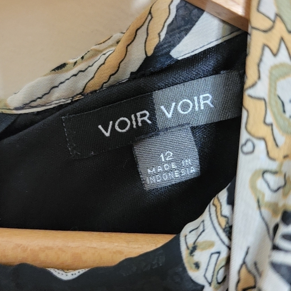 Voir Voir Black Yellow Tan Paisley Sleeveless Dress Size 12 Wedding Guest Work - Picture 4 of 5